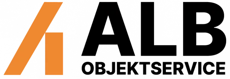 Logo von Alb Objektservice – minimalistisches Design mit orangefarbenem geometrischen Symbol und schwarzer Schrift "ALB OBJEKTSERVICE